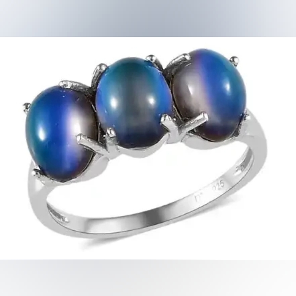 Aurora Moonstone Trilogy Ring in Platinum Over Sterling Silver